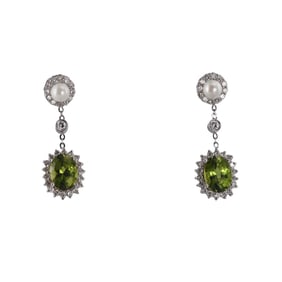 18k Gold Peridot Diamond Drop Earrings