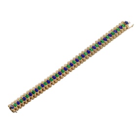 Cartier 1960s Blue Green Enamel 18k Gold Bracelet