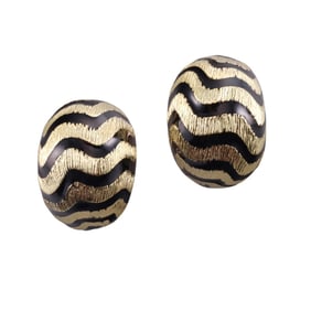 David Webb Zebra Enamel Gold Half Hoop Earrings