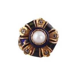 Antique 14k Gold Diamond Pearl Enamel Ring
