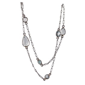 Platinum Aquamarine Station Long Necklace