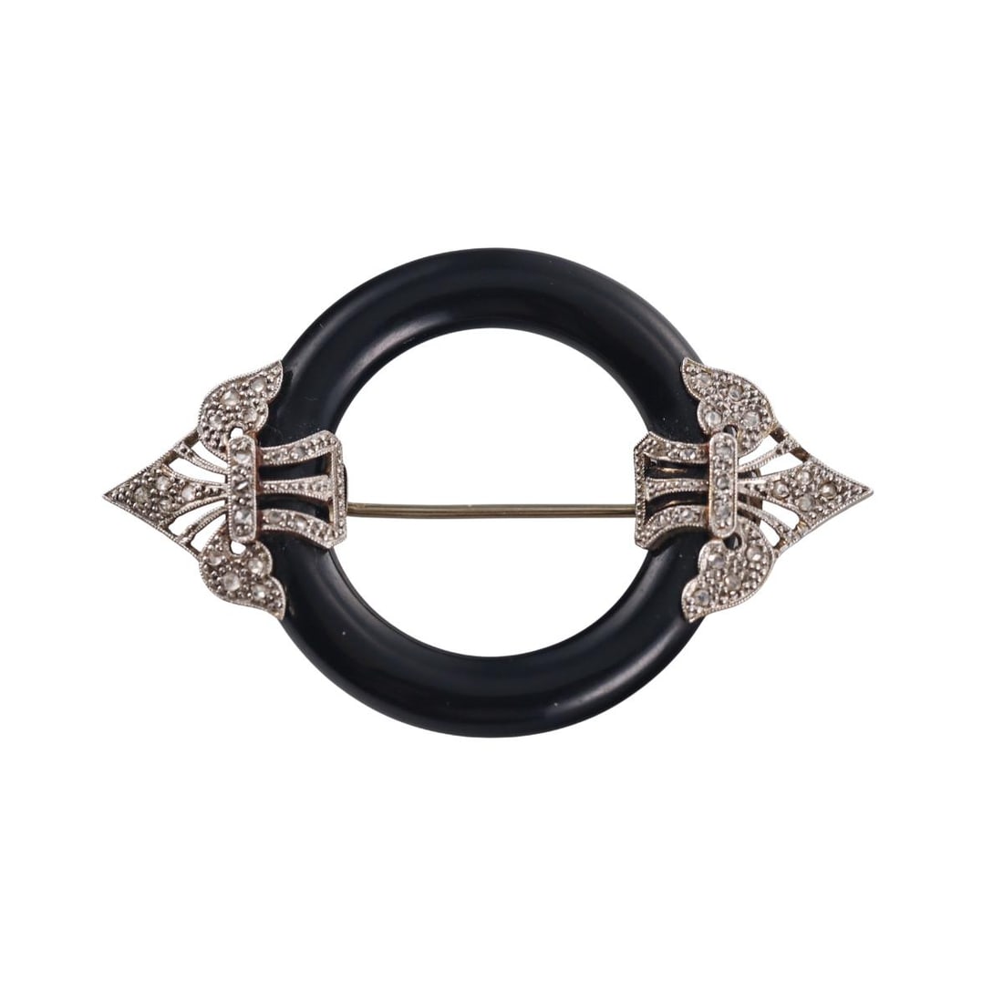 French Art Deco Platinum Diamond Onyx Brooch Pin (1 of 3)