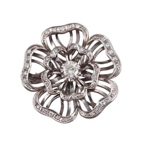 Midcentury Platinum Diamond Flower Brooch Pin