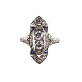 Art Deco 14k Gold Diamond Sapphire Ring