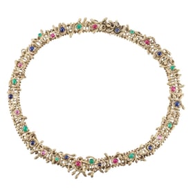 Zolotas Greece Gold Ruby Sapphire Emerald Snake Necklace