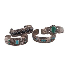 Native American Sterling Gemstone Cuff Bracelet Lot of 4