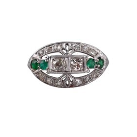 14k Gold Filigree Diamond Emerald Ring