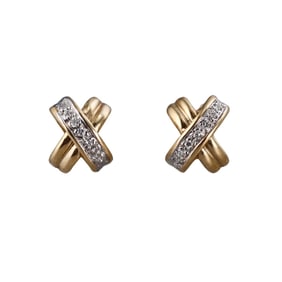14k Gold Diamond X Stud Earrings
