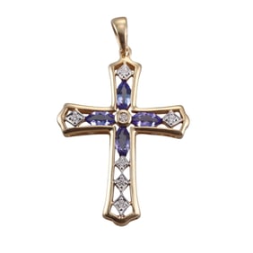 LeVian Le Vian 14k Gold Diamond Sapphire Cross Pendant