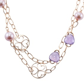 Mimi Milano Pearl Amethyst Heart Gold Station Necklace