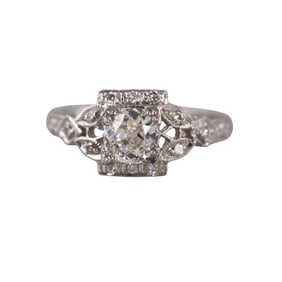 Art Deco Old European Diamond Platinum Engagement Ring