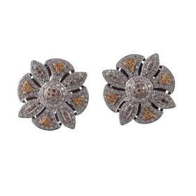 18k Gold Diamond Yellow Sapphire Flower Earrings