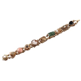 Antique Victorian 14k Gold Gemstone Slide Bracelet