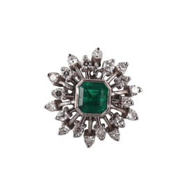 18k Gold Diamond Emerald Cluster Ring
