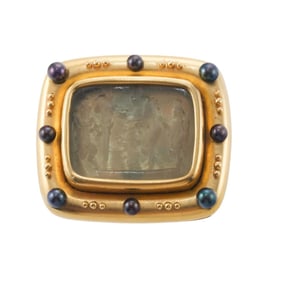 Elizabeth Locke Venetian Glass Intaglio Pearl Gold Brooch Pendant