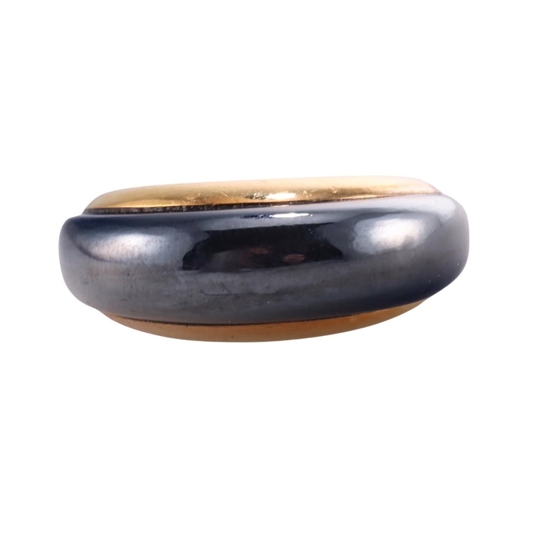 Van Cleef & Arpels Hematite Gold Ring: Metal : 18k Gold Designer : Van Cleef & Arpels Gemstone : Hematite. Measurements : Ring size 4, top is 9.5mm wide. Marked: : French mark, VCA, 750, 7O D1 20482. Weight: : 1