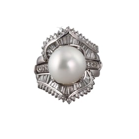 Platinum South Sea Pearl Diamond Ring Enhancer Jacket Set