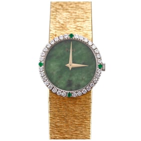Vintage Piaget Gold Nephrite Dial Diamond Emerald Ladies Watch 9706 A 6