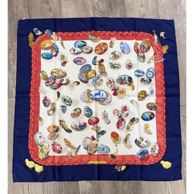 Hermes Carre Cathy Latham Faberge Eggs Silk Scarf