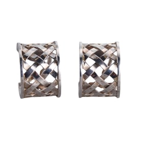 Verdura 18k White Gold Basket Weave Hoop Earrings