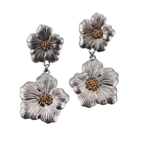 Buccellati Silver 18k Gold Blossoms Daisy Drop Earrings
