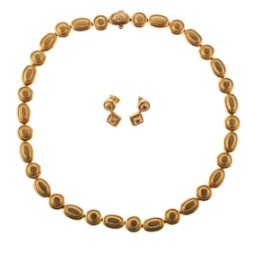 Lalaounis Greece Gold Necklace Earrings Set