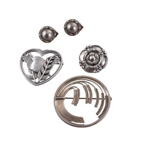 Georg Jensen Silver Brooch Earrings Lot of 4