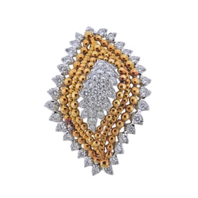 1960s David Webb 6ctw Diamond Gold Platinum Brooch Pin