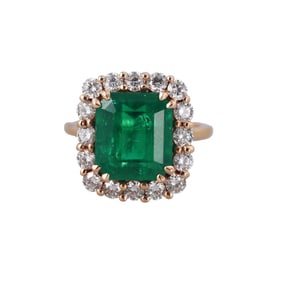 6.60ct Colombian Emerald Diamond 18k Gold Ring