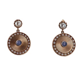 14k Rose Gold Pearl Sapphire Drop Earrings