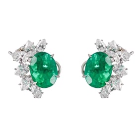 10.31ctw Colombian Emerald 12ctw Diamond 18k Gold Earrings