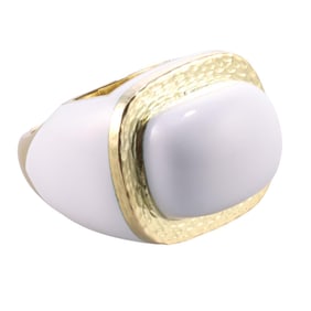 David Webb White Enamel Gold Ring