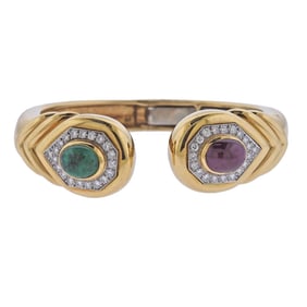 David Webb Ruby Emerald 1.20ctw Diamond 18k Gold Platinum Bracelet