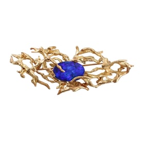 Ed Wiener 1960s 18k Gold Opal Brooch Pin