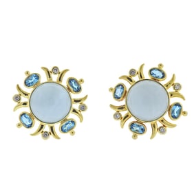 Maz Aquamarine Blue Topaz Diamond Gold Earrings