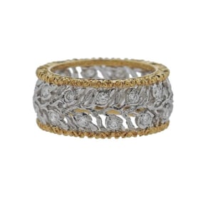 Buccellati Eternelle Gold Diamond Leaf Wedding Band Ring