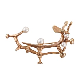 14k Yellow Gold Pearl Brooch Pin