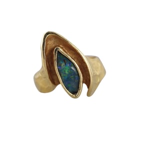 Ed Wiener 1970s 18k Yellow Gold Opal Ring