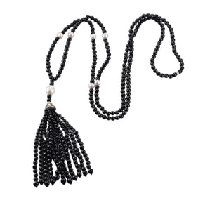 Tiffany & Co Sterling Silver Pearl Onyx Tassel Necklace