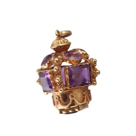 Etruscan 18k Gold Amethyst Charm Pendant