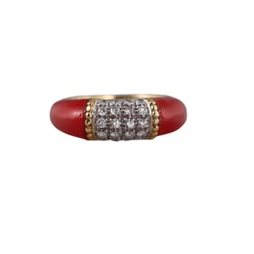 1970s 18k Gold Coral Diamond Ring