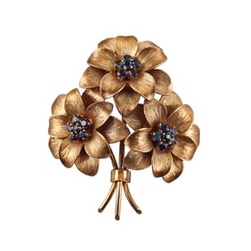 Tiffany & Co 18k Gold Sapphire Flower Brooch Pin