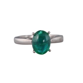 Platinum 2.80ct Emerald Cabochon Ring
