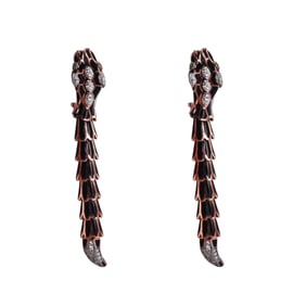 Alexis NY 18k Rose Gold Silver Diamond Enamel Emerald Serpent Snake Earrings