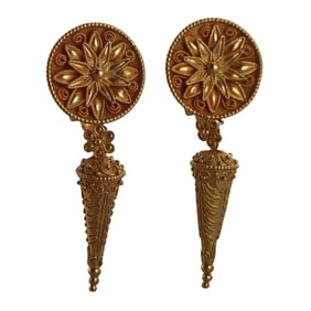 Lalaounis Greece 22k Gold Filigree Drop Earrings