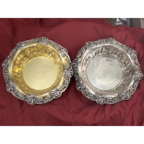 Pair of Tiffany & Co Makers Sterling Silver Gold Wash Matching Bowls