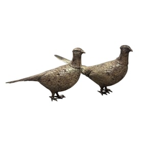 Pair of Decorative Bird Pheasant German Silver