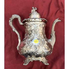 Bailey & Co George B Sharp Coin Silver Floral Repousse Teapot