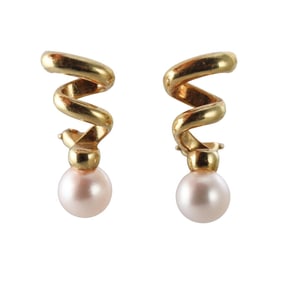 Tiffany & Co 18k Gold Pearl Spiral Earrings