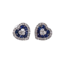 14k Gold Diamond Sapphire Heart Stud Earrings